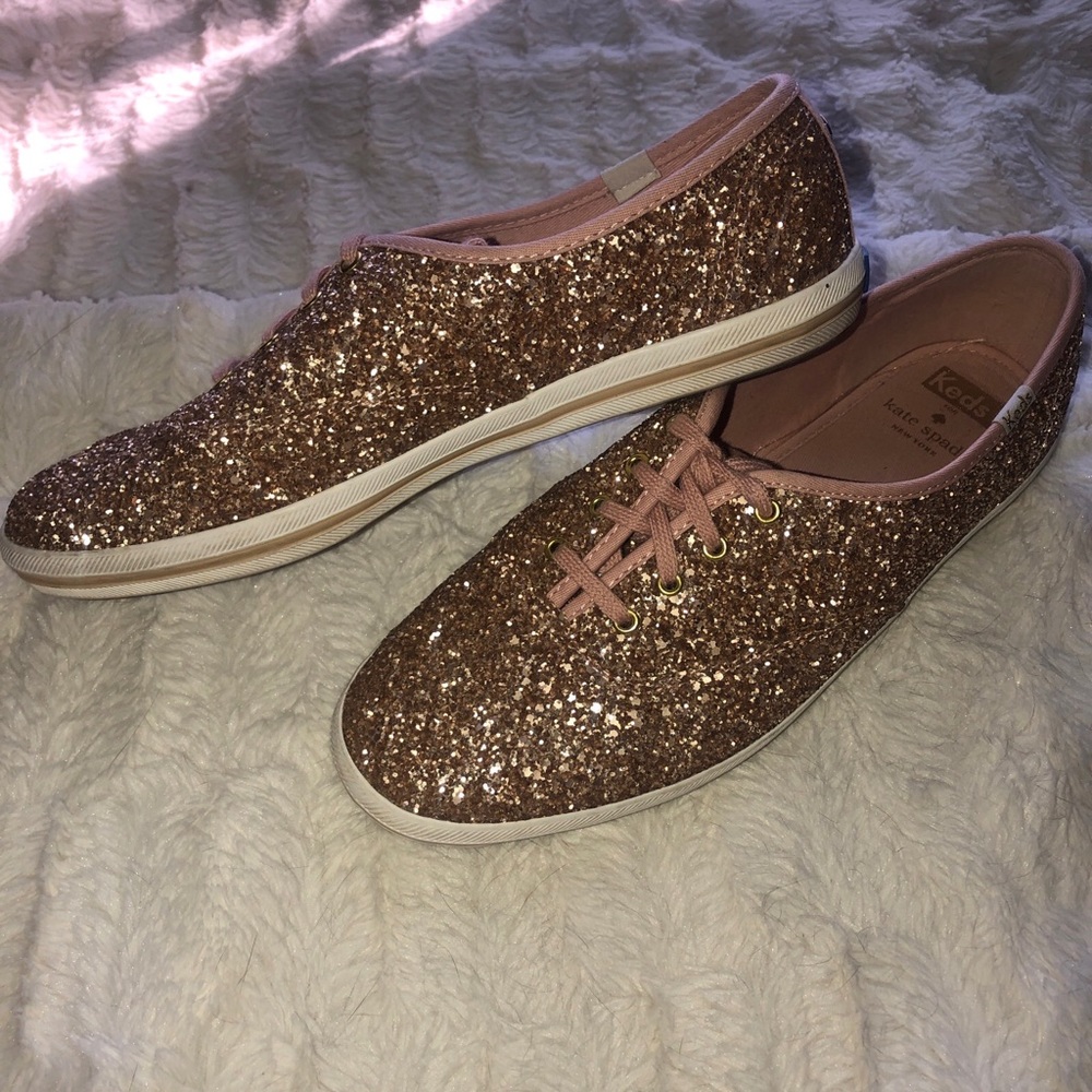 Kate spade rose gold glitter KEDS !  Pink laces 9.5M  time to sparkle!